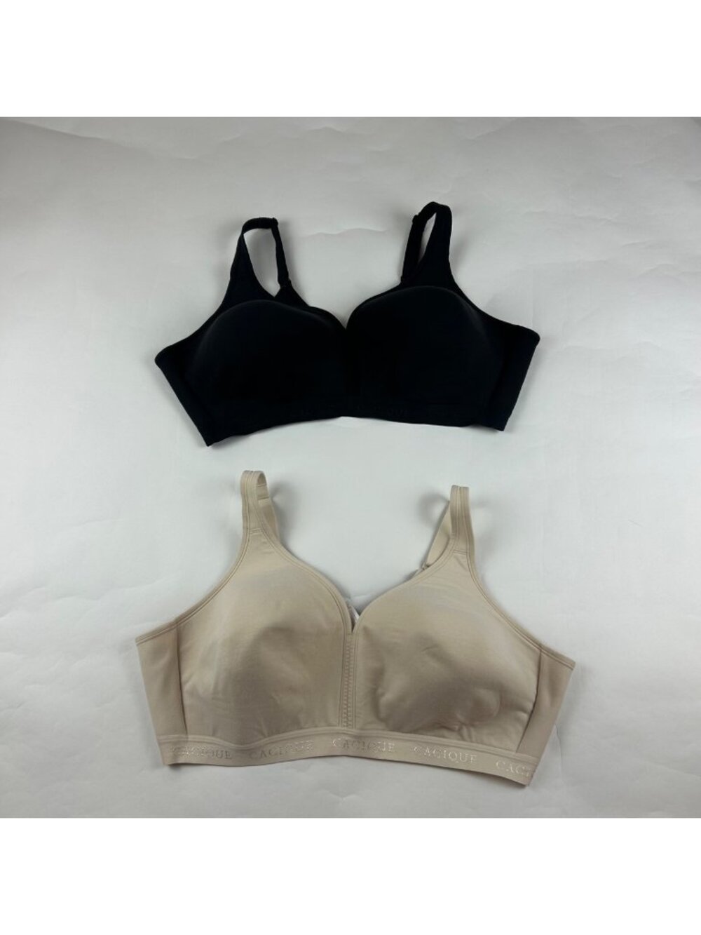 2ct Cacique Cotton Jersey Knit Soft Cup No Wire Bras Black Beige 48C - Picture 1 of 6